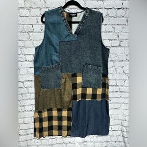 NEW Patchwork Denim and Plaid Dress